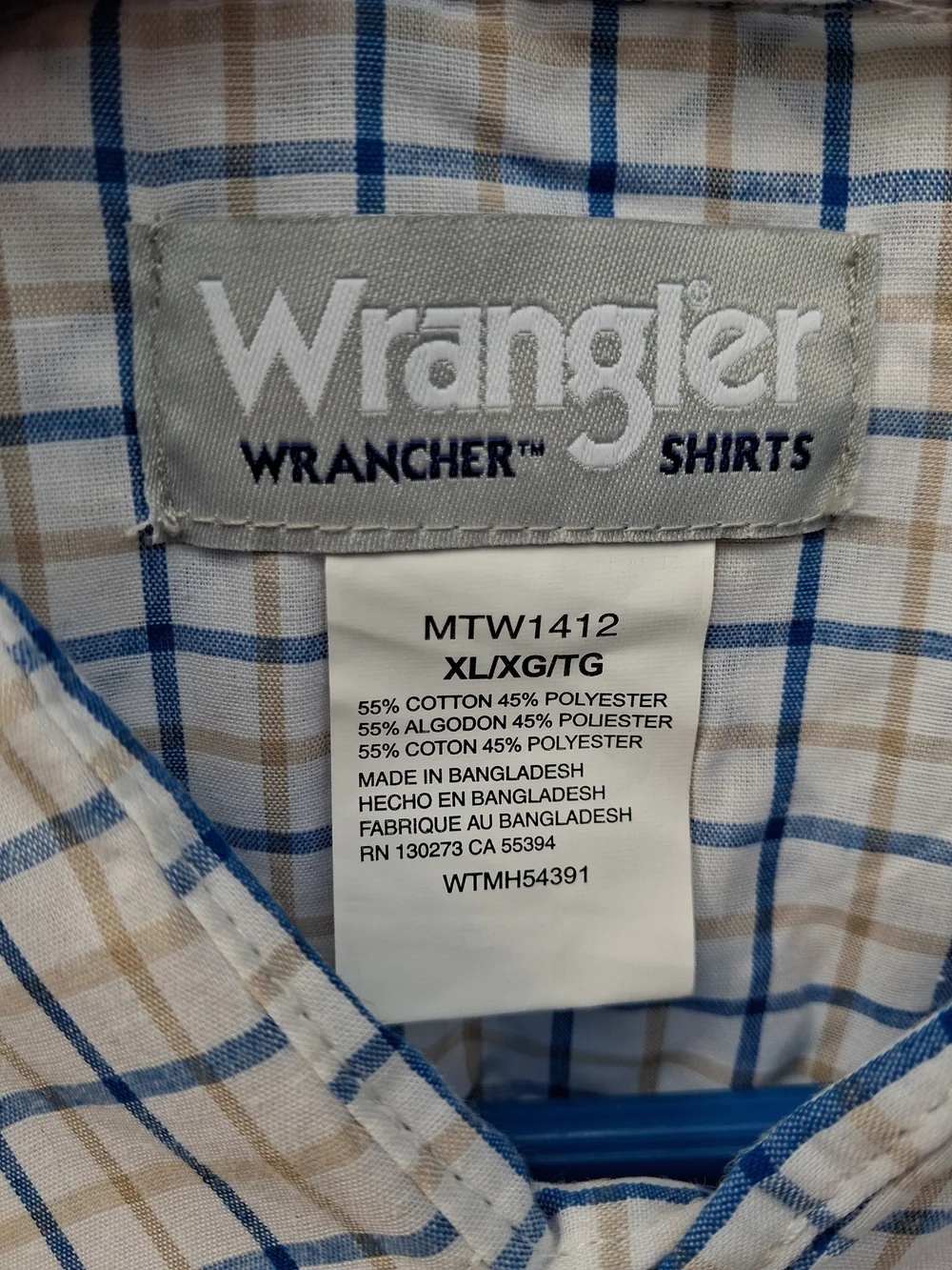 Wrangler Short-Sleeve Plaid Button-Down Shirt - Blue & Cream
